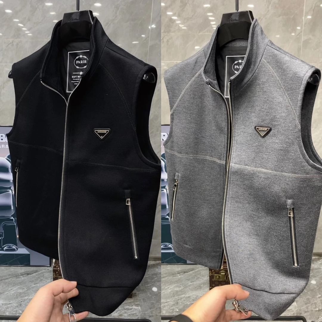 秋季新款男士轻奢时尚百搭绵羊毛桑蚕丝混纺立领马甲 5801