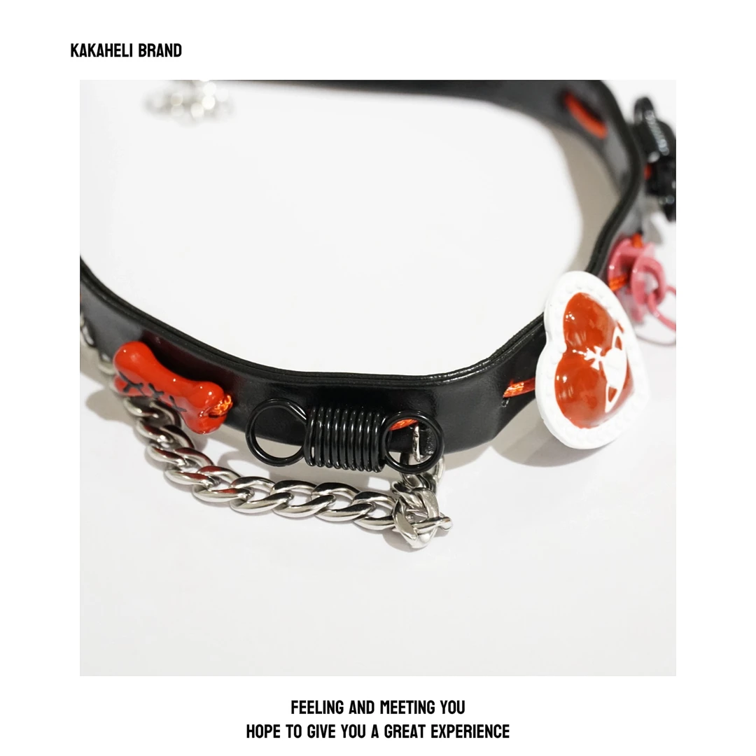 钛钢项链 手工时尚可爱百搭小众简约个性骨头红色爱心项链KK1052