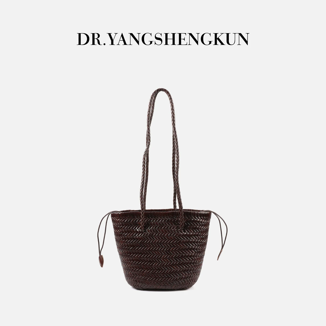 杨圣坤2025新品女士度假风牛皮手工编织轻奢手提包单肩包X256833