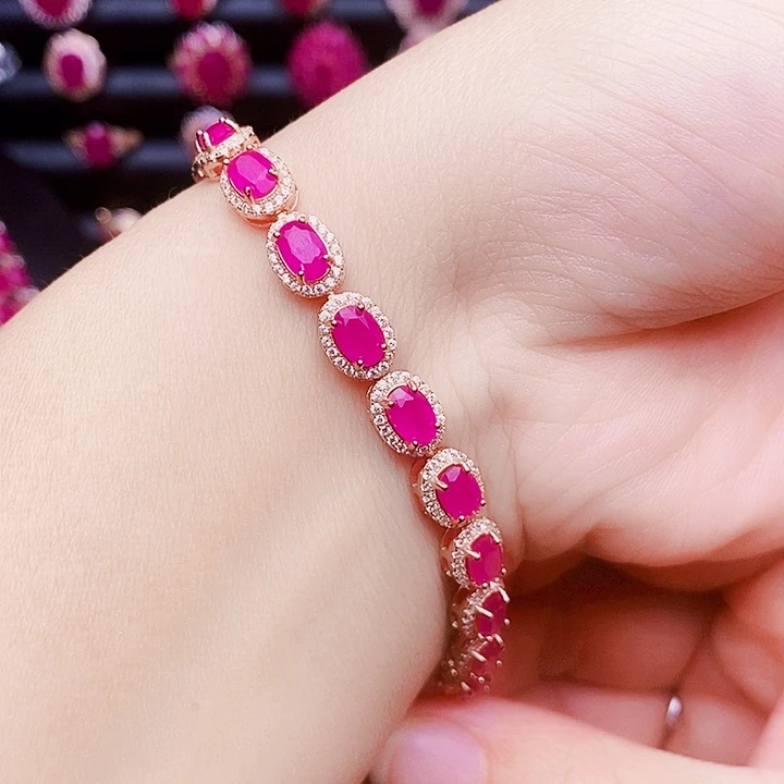 银S925镶嵌红宝石手链