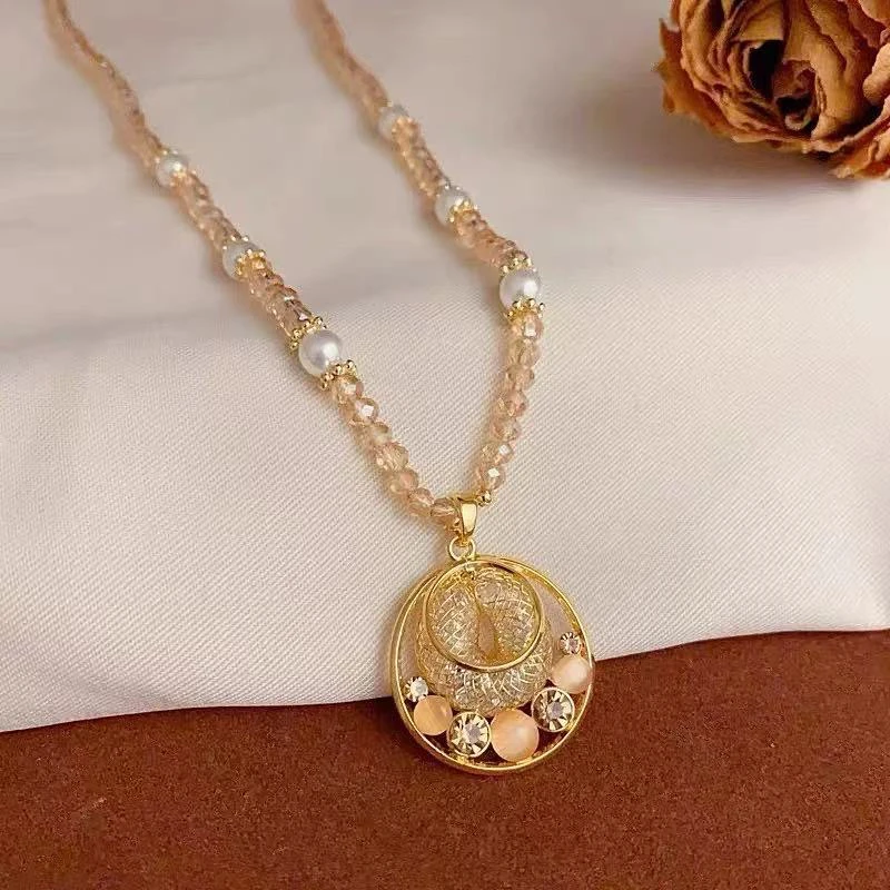 钛钢仿水晶项链 Moonlight 施华洛水晶串珠金丝圈项链【214】爆闪