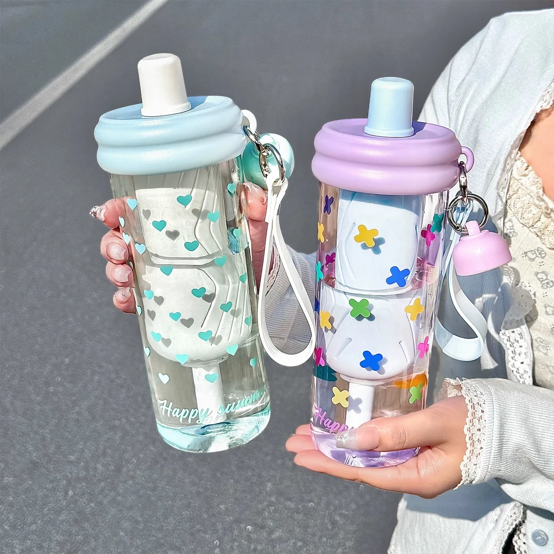 女生夏季水杯吸管杯泡花茶杯新款大容量便携tritan塑料学生专用