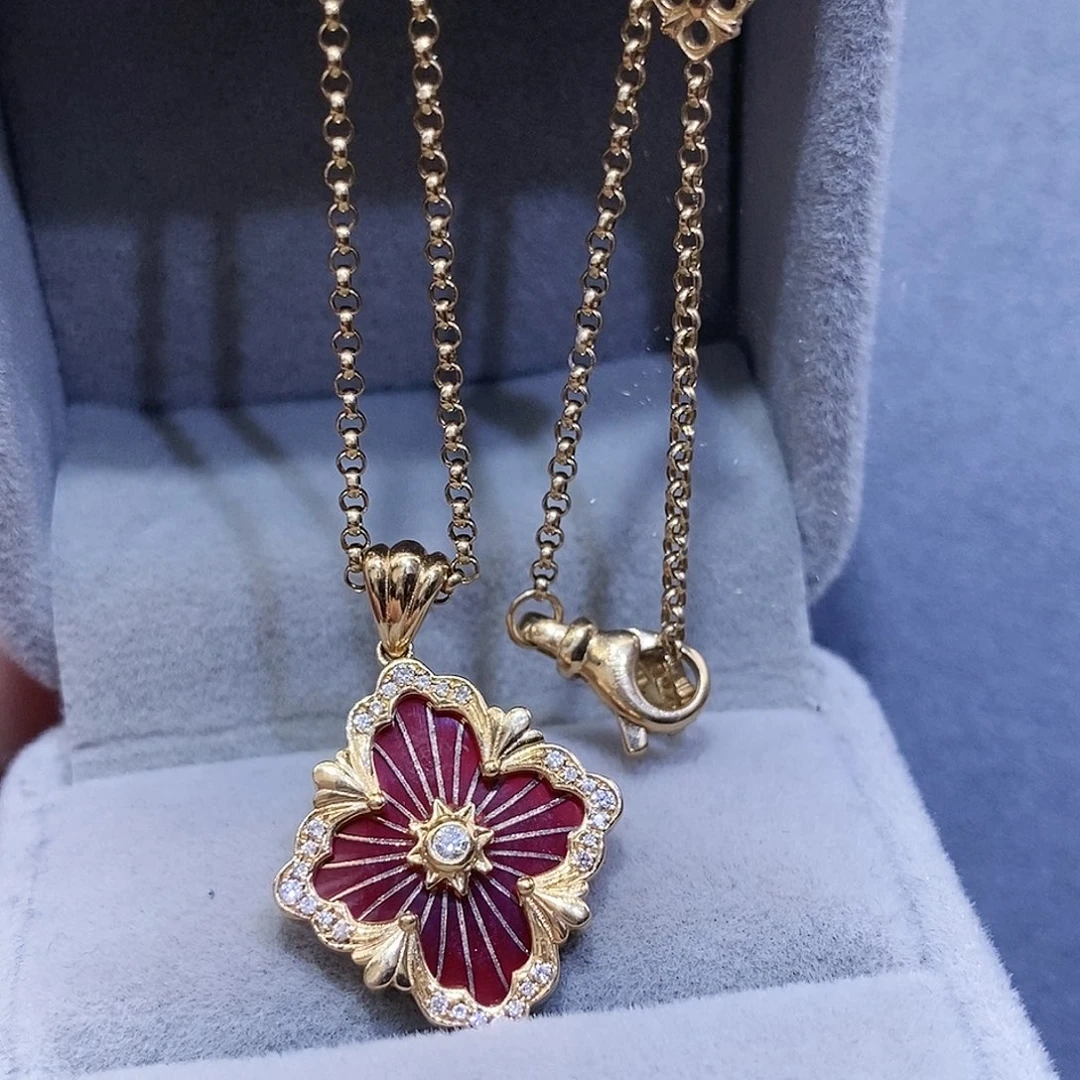 颈饰钻石18K金镶嵌歌剧院双面钻红色珐琅项链中号