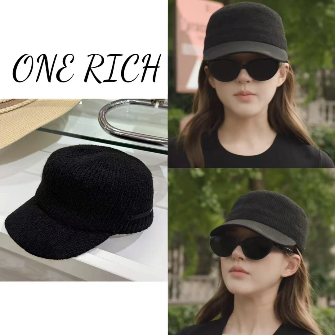 ONE RICH纯手工编织毛线平顶纯色马术帽