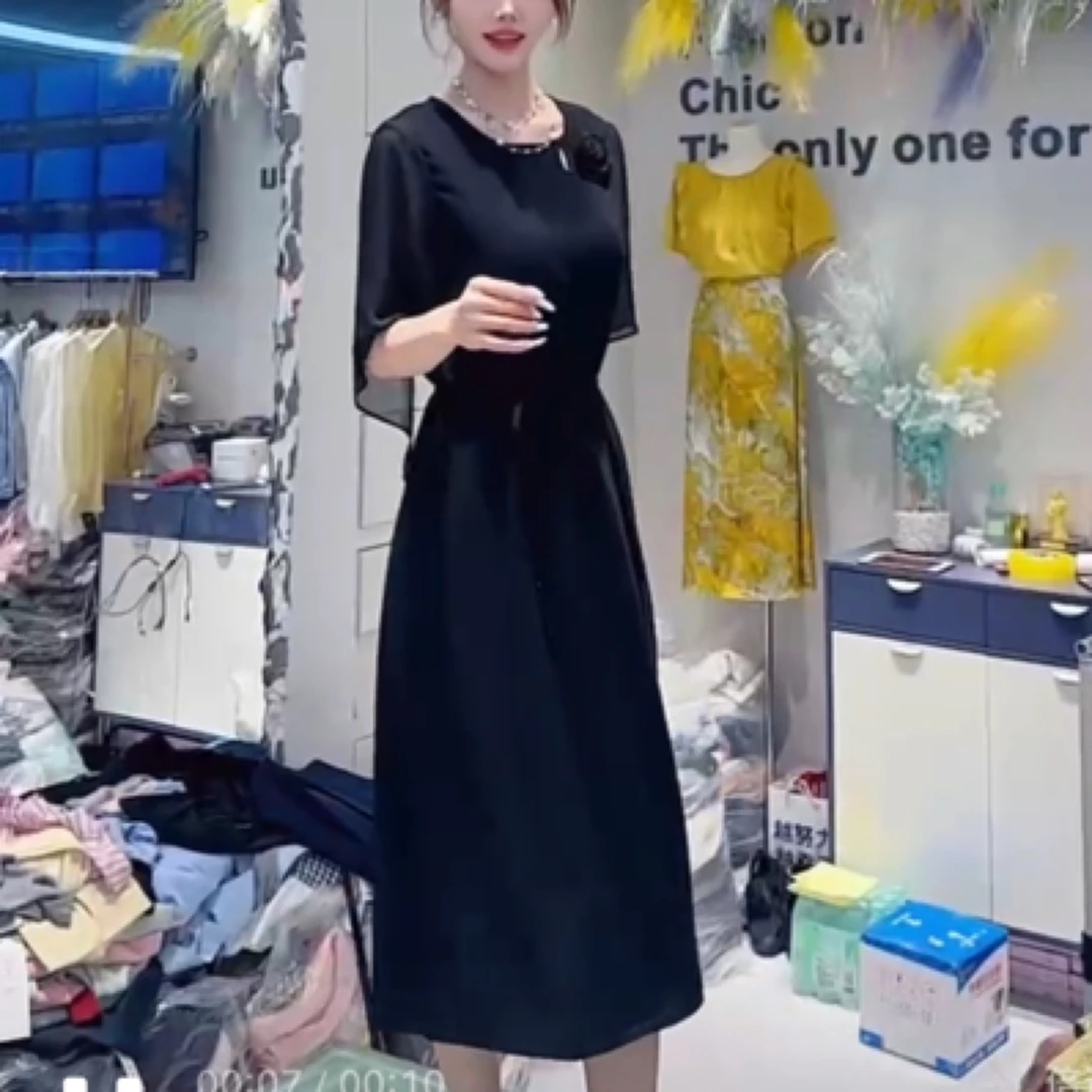 82513#【裙长118】夏季新款气质中长收腰裹裙显瘦连衣裙