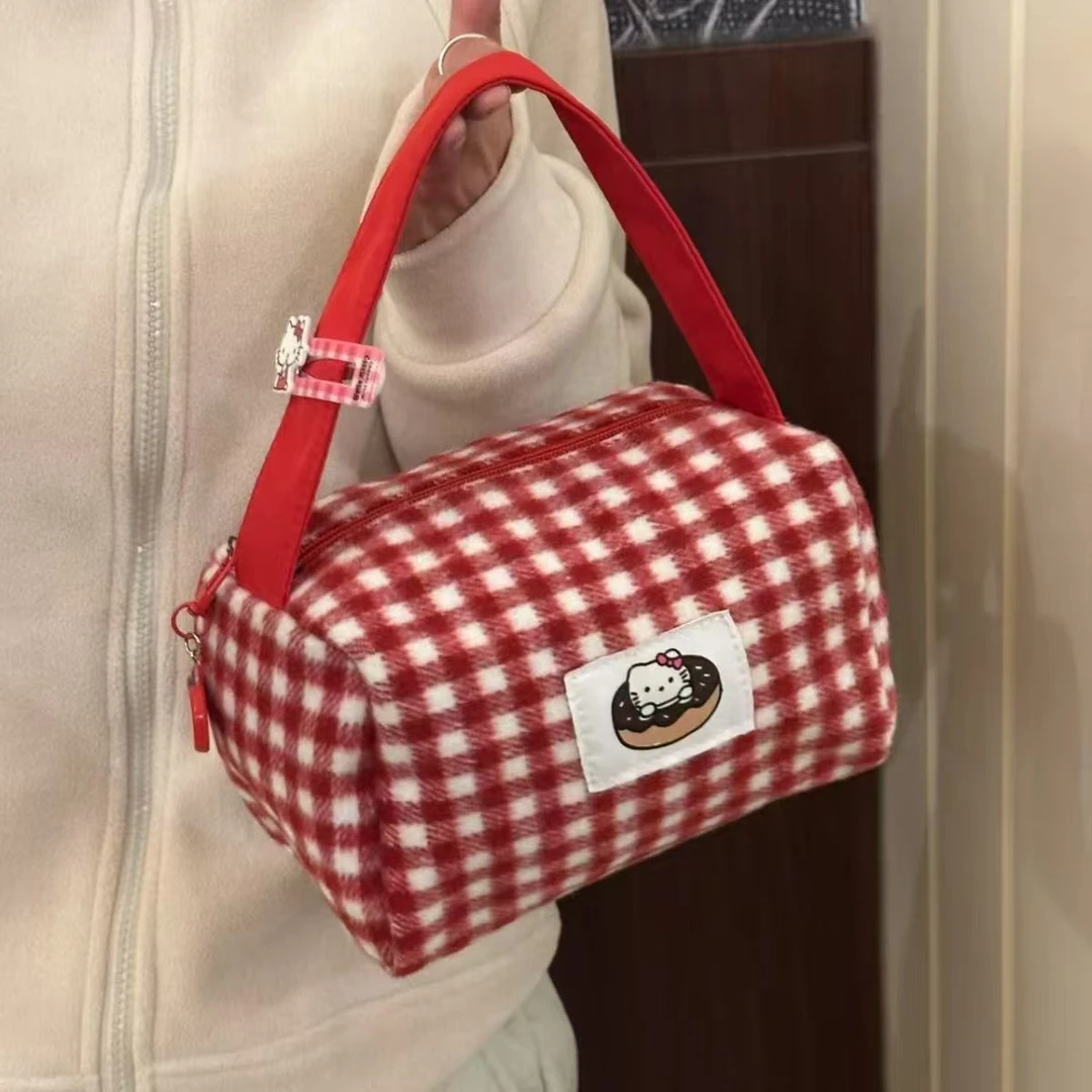 2025新款方格纹可爱包包 ins休闲手提包通勤毛绒托特大容量小方包