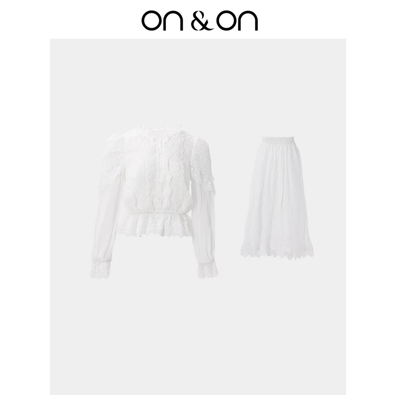 ON&ON/安乃安【流光风】浪漫蕾丝镂空苎麻小衫+半裙套装N5SA7013706