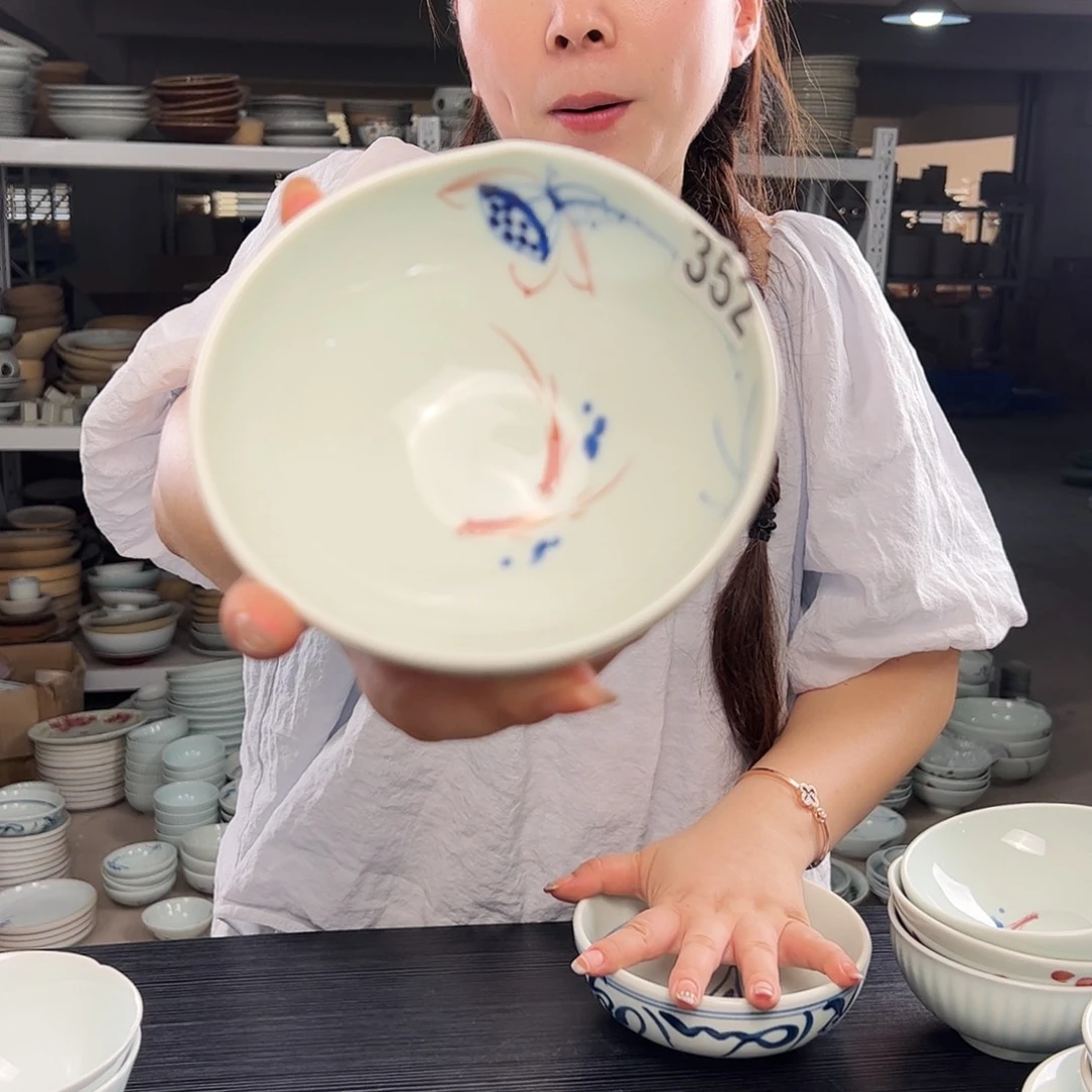 中瑕手绘画鱼5.5寸古碗（随机图案单只装）