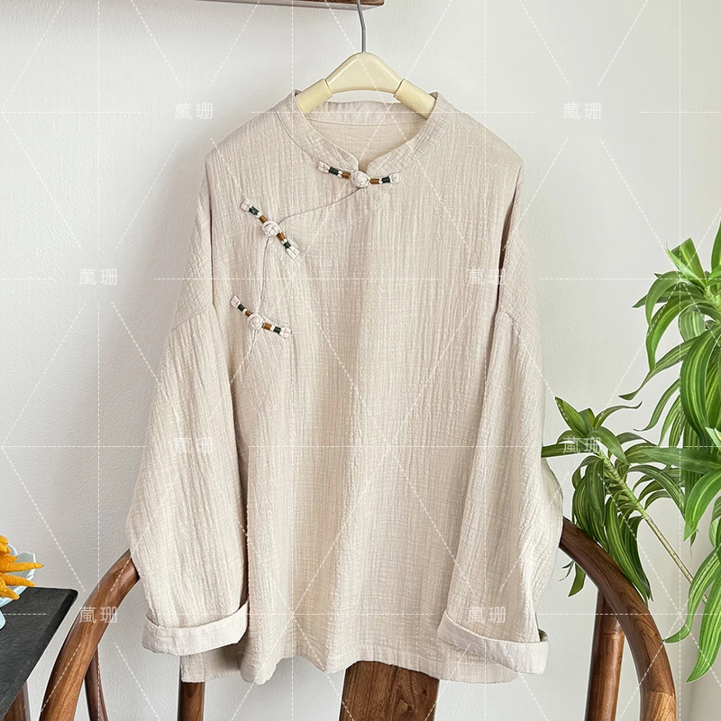【素衣茶服】国风复古手工盘扣宽松廓形立领上衣 52108