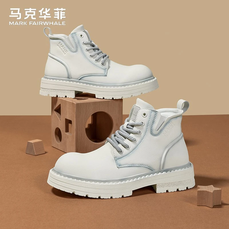 马克华菲高帮马丁靴男款2025秋冬爆款白色增高靴子男士机车工装靴