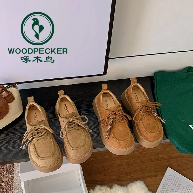 啄木鸟厚底增高系带勃肯鞋女2025春秋新款复古软底休闲百搭乐福鞋