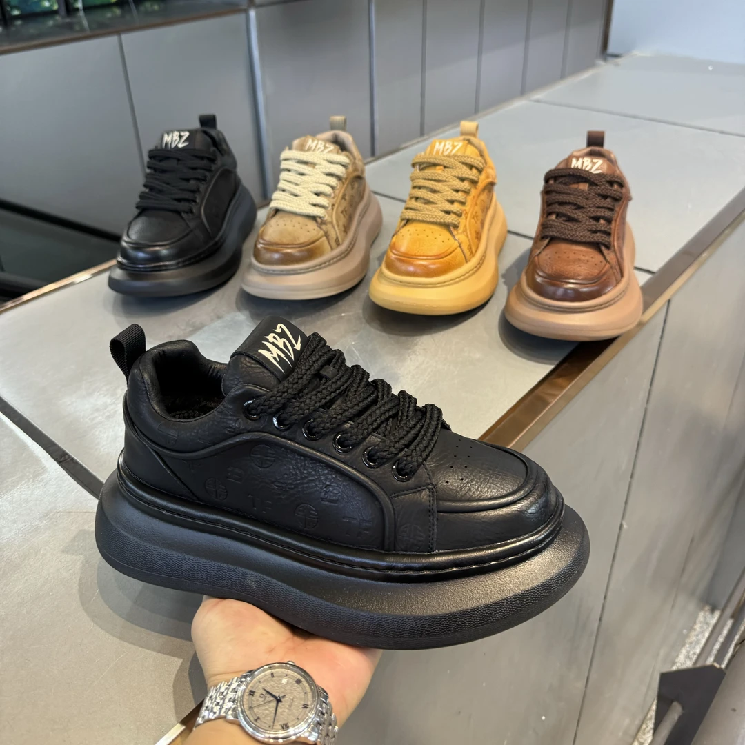 99-52冬季新款男士印花手工擦色油蜡皮运动鞋百搭厚底增高休闲鞋