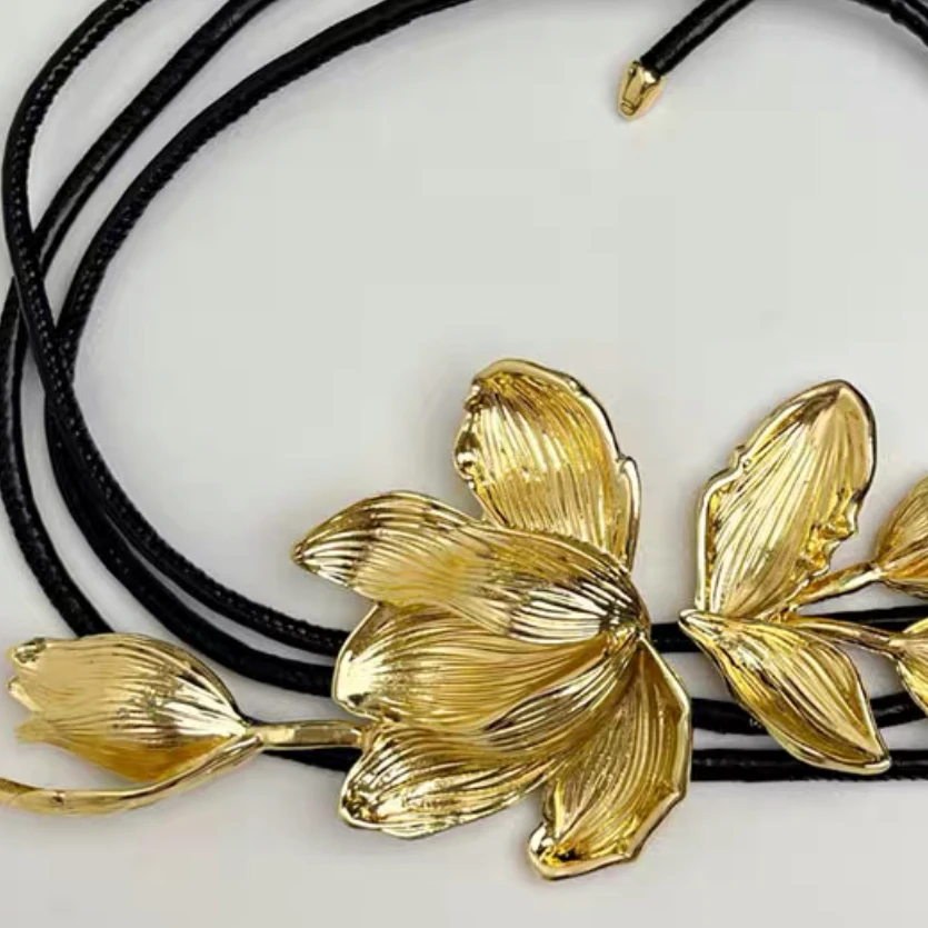 【RZ】复古皮绳郁金香花朵细腰链