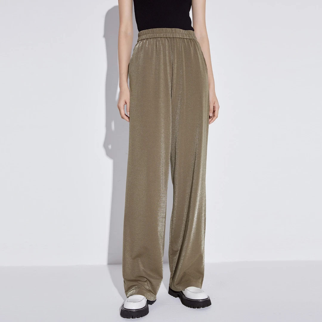 【小北专属】山本裤女夏季珠光感薄丝绒高腰百搭阔腿裤松紧冰丝裤