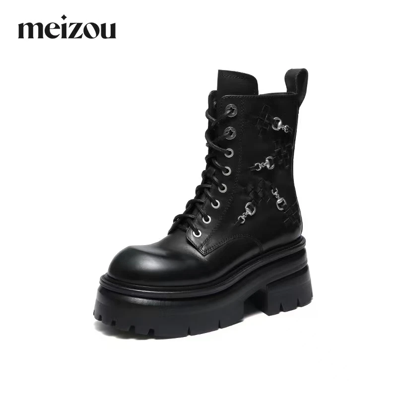 现货A4｜MZ高端真皮羊里垫厚底潮酷女靴｜半码拍小｜717-01