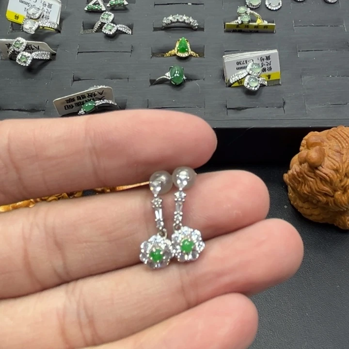翡翠银S925镶嵌耳饰