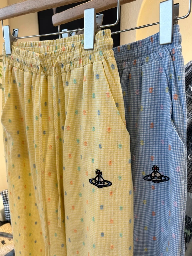 土星刺绣【彩虹星星糖】高腰显瘦波点休闲长裤新款多巴胺宽松裤子