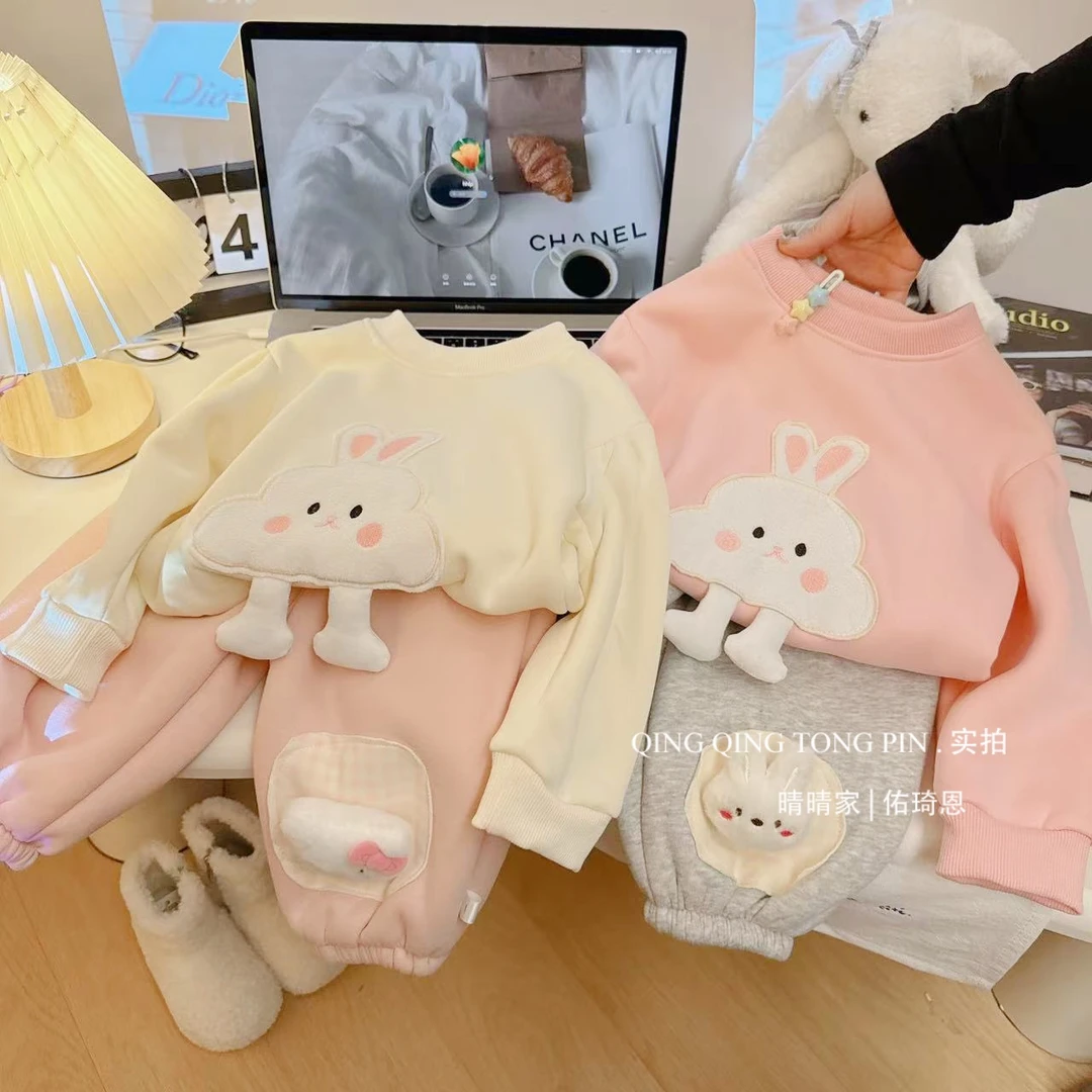 【现货清仓】女童加绒加厚冬季卫衣韩版圆领女宝套头卡通长袖