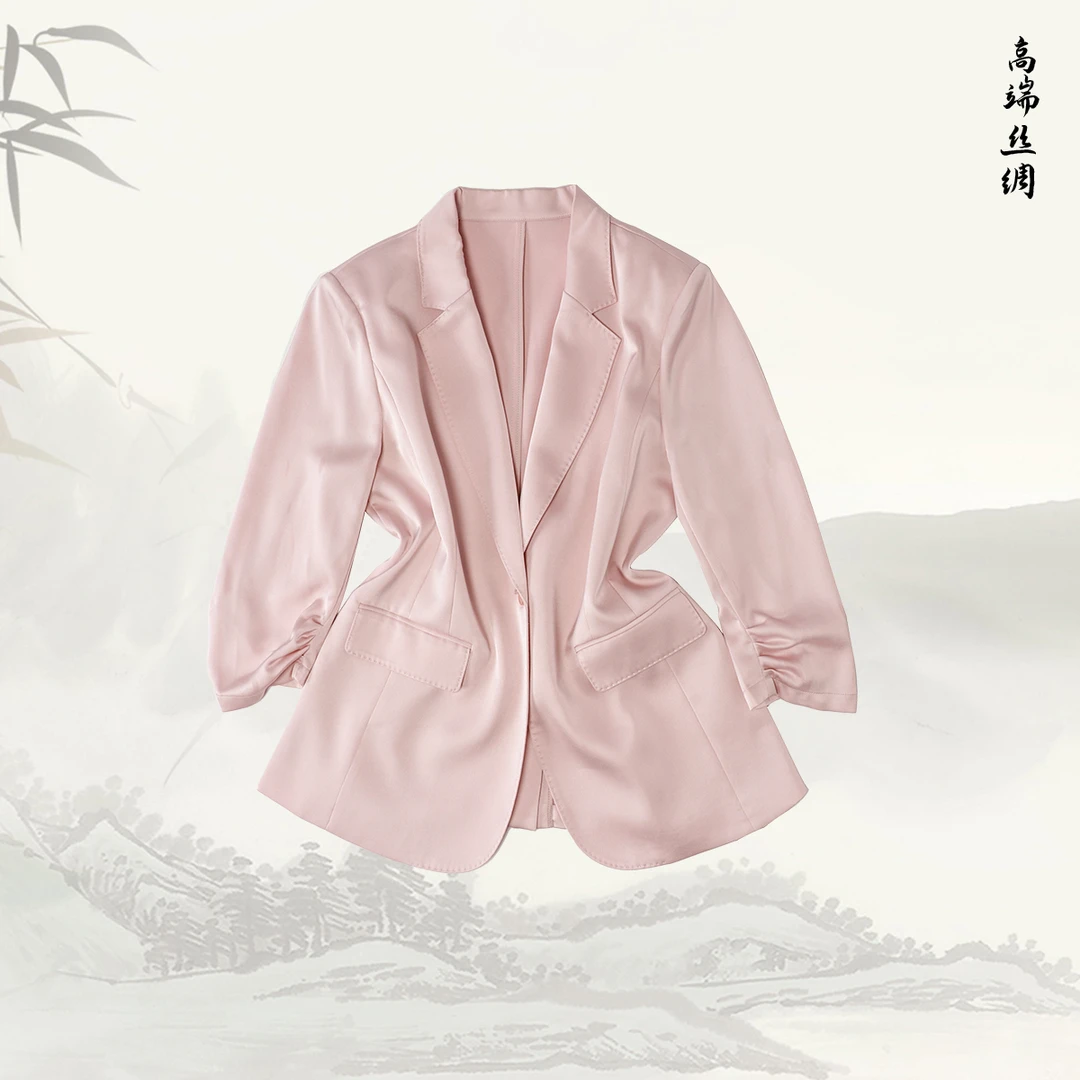 品牌新款醋酸一粒扣袖口钉珠显瘦西装外套51217