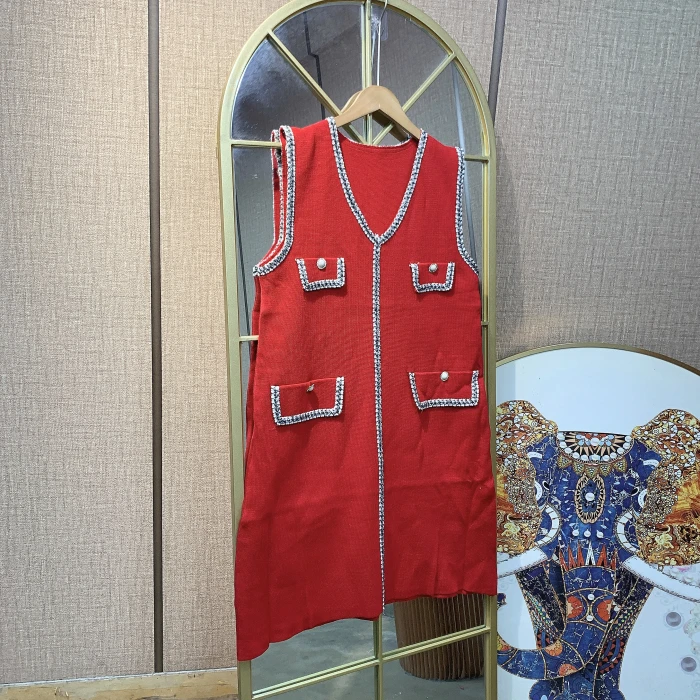 AL124孕妇红色针织背心裙100-150