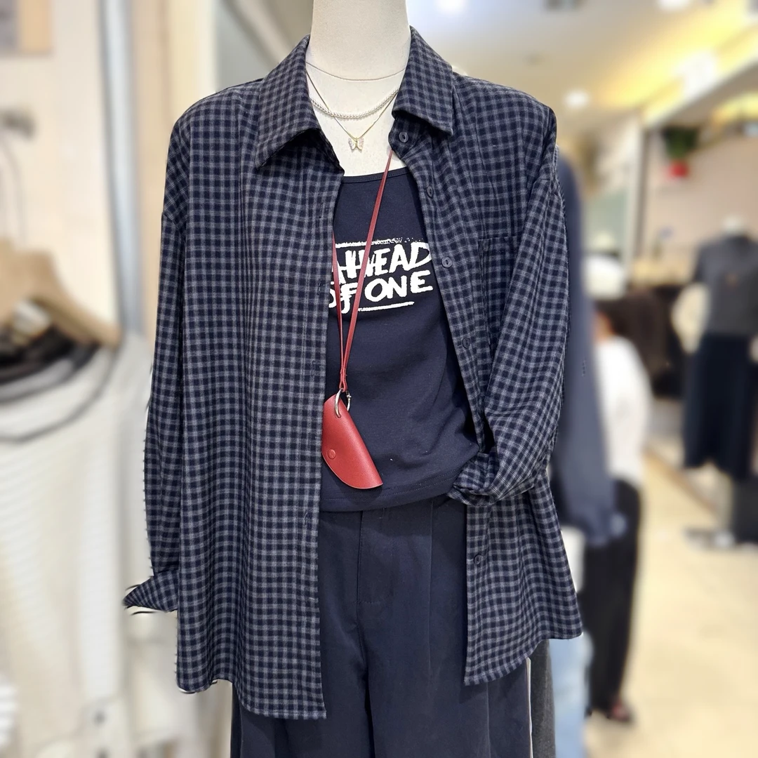 【慵懒时光】抗皱复古格子短款衬衫女2025早秋新款宽松显瘦百搭外套