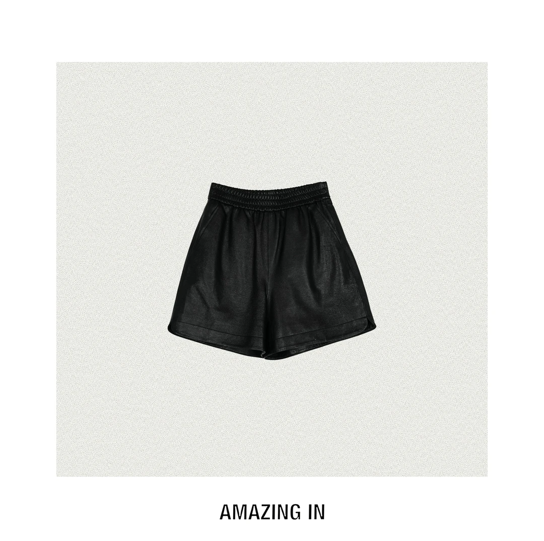 AMAZING IN | 1oo%进口绵羊皮 |松紧腰皮短裤A250514-AI56BSP2470
