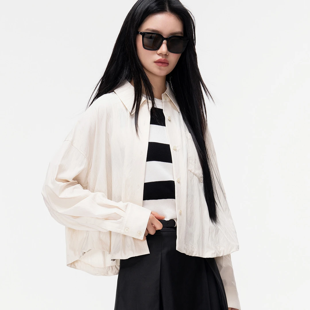 2024杰茜莱纯色宽松显瘦长袖衬衫女百搭春季款上衣潮410202719