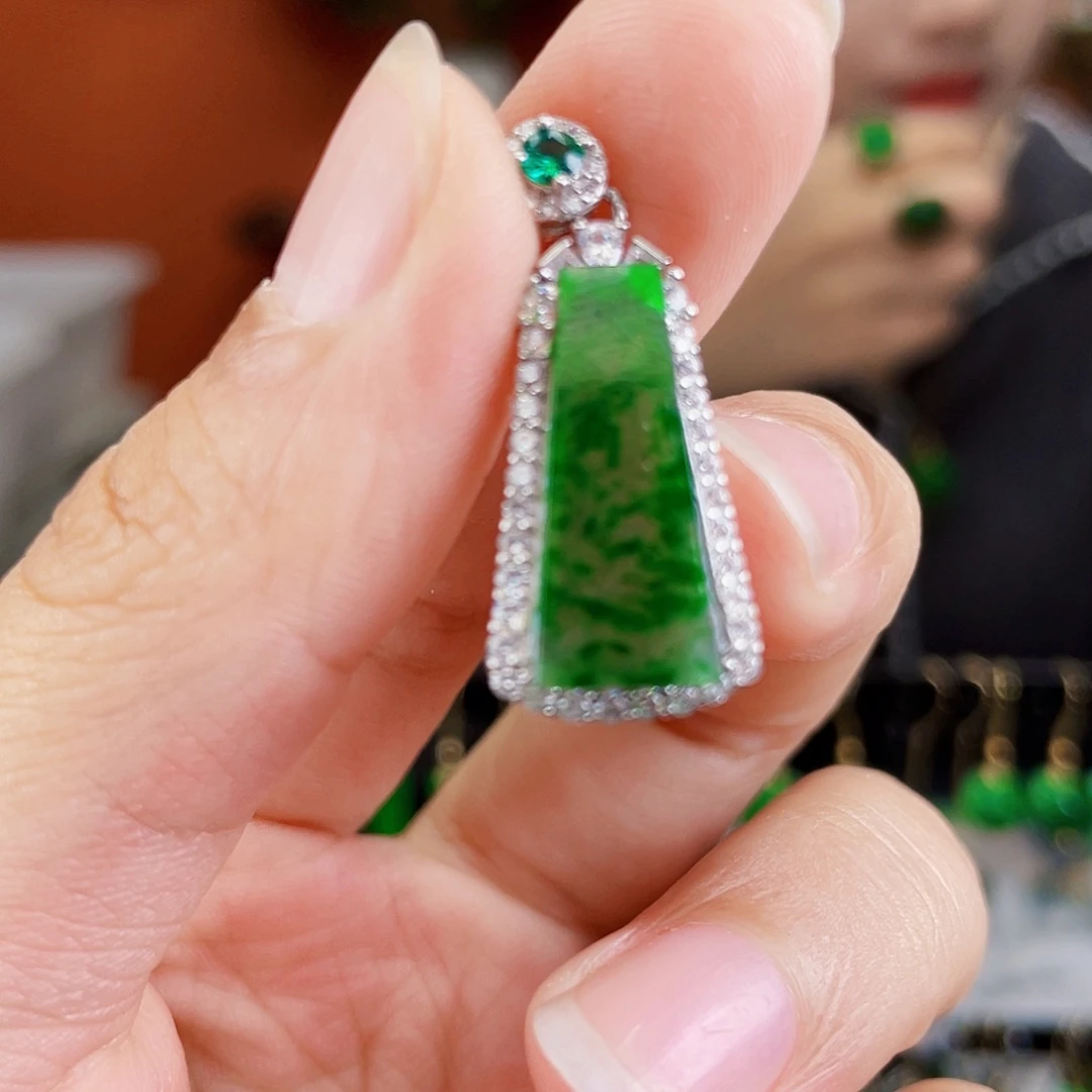 翡翠银S925镶嵌耳饰