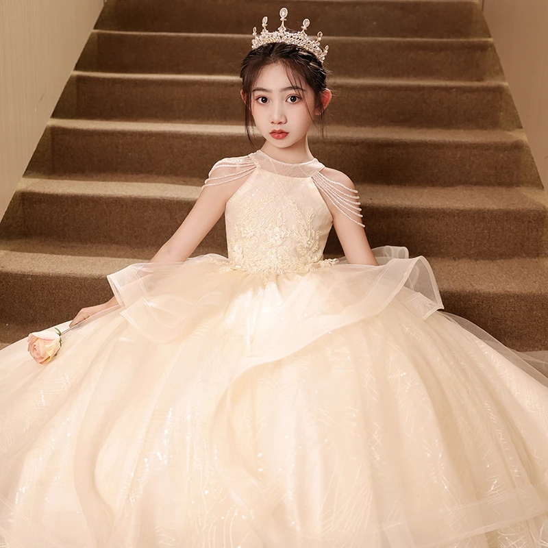 女童生日礼服走秀婚纱公主裙儿童花童小女孩主持人晚礼服高端
