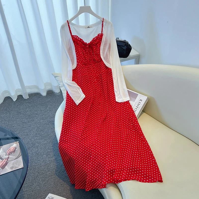 【现货66821】130-350斤大码女装胖mm吊带裙开衫套装夏季新款度假裙