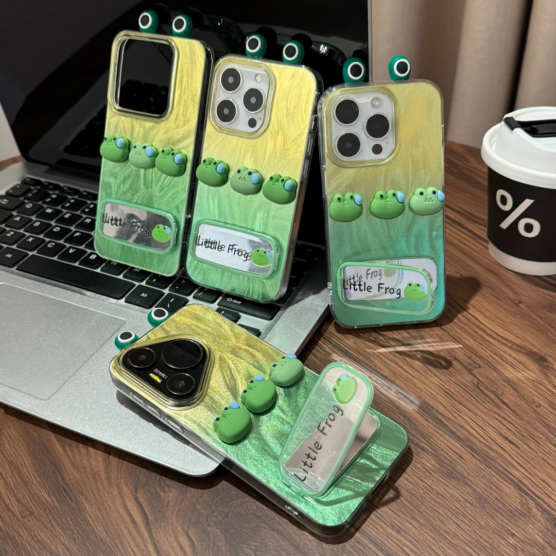 GGBond渐变青蛙适用苹果vivo华为oppo小米iPhone16羽纱支架手机壳