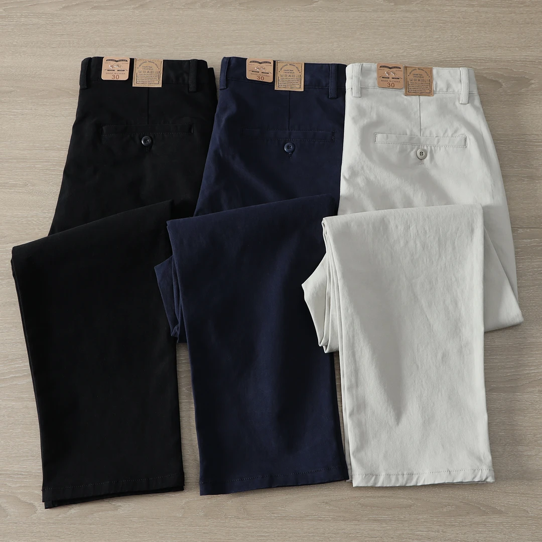 微弹力九分裤简约通勤休闲裤棉质微宽松小直筒裤子秋季男士配靴裤