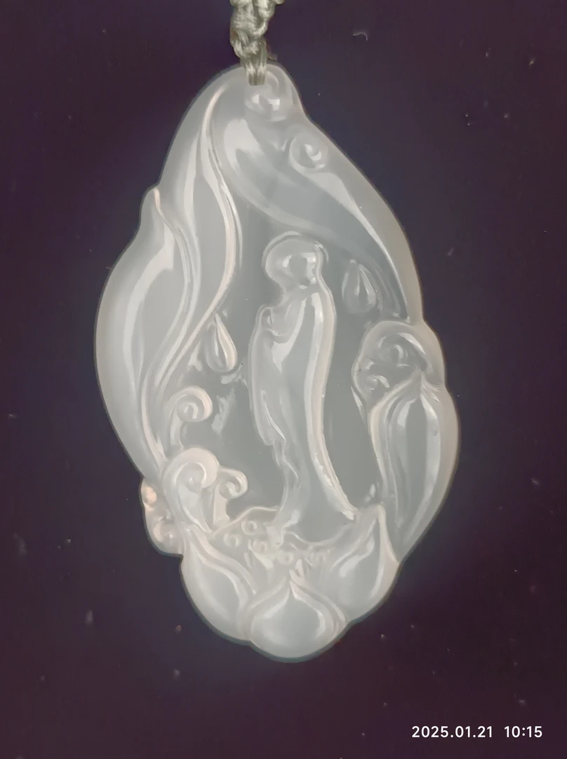 冰透玛瑙雕刻牌子项链悟道透光