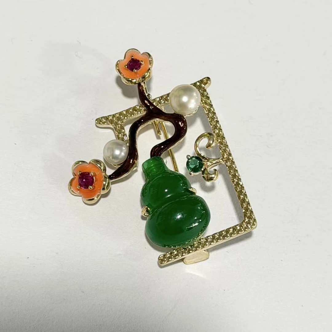 铜合金合成锆石胸针 8407 绿色葫芦胸针