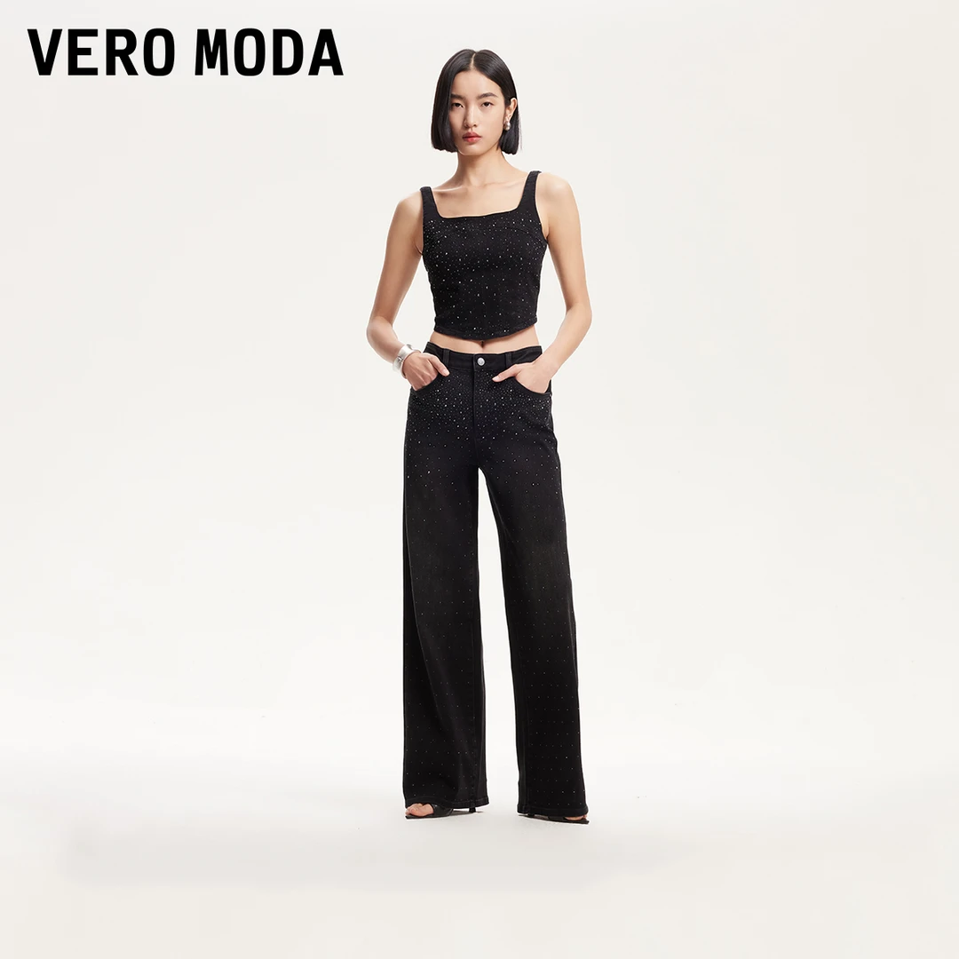 Vero Moda牛仔裤新款亮真两件吊带烫钻星星裤百搭高级感325164003