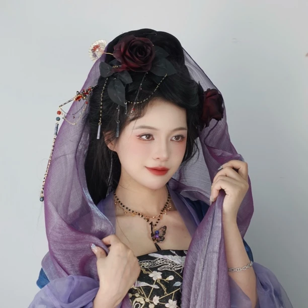 暗夜玫瑰—黑暗系配饰发饰古风汉服洛丽塔配饰