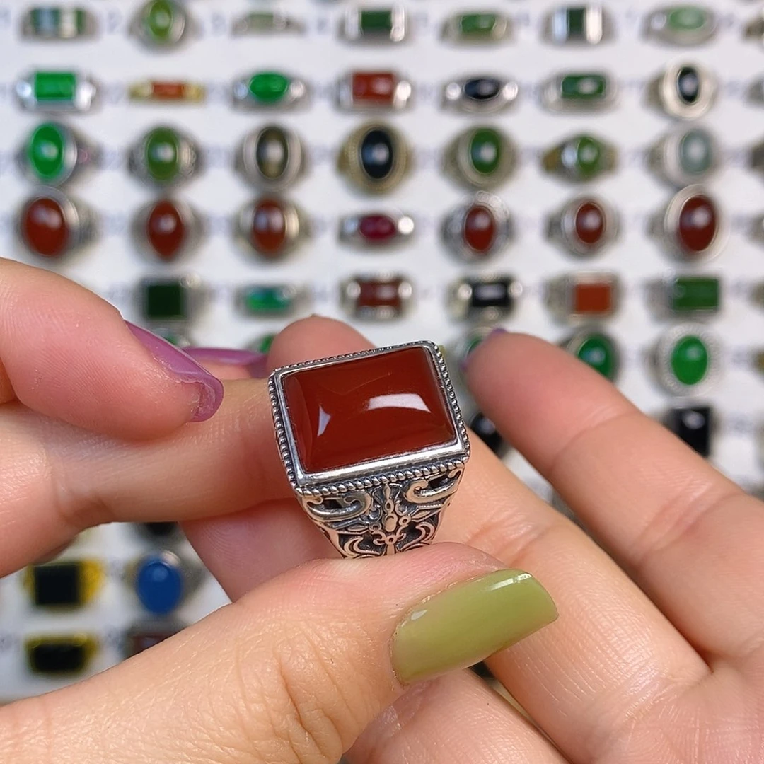 玛瑙/玉髓戒指银S925镶嵌家****媒