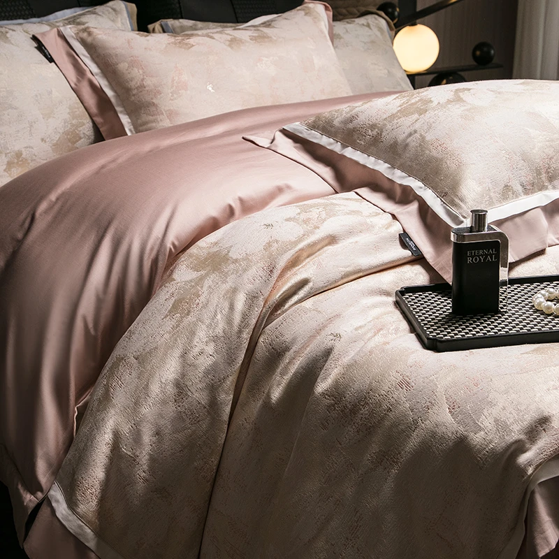 120支浪漫轻奢风高精密色织长绒棉四件套高级感提花被套床上用品4