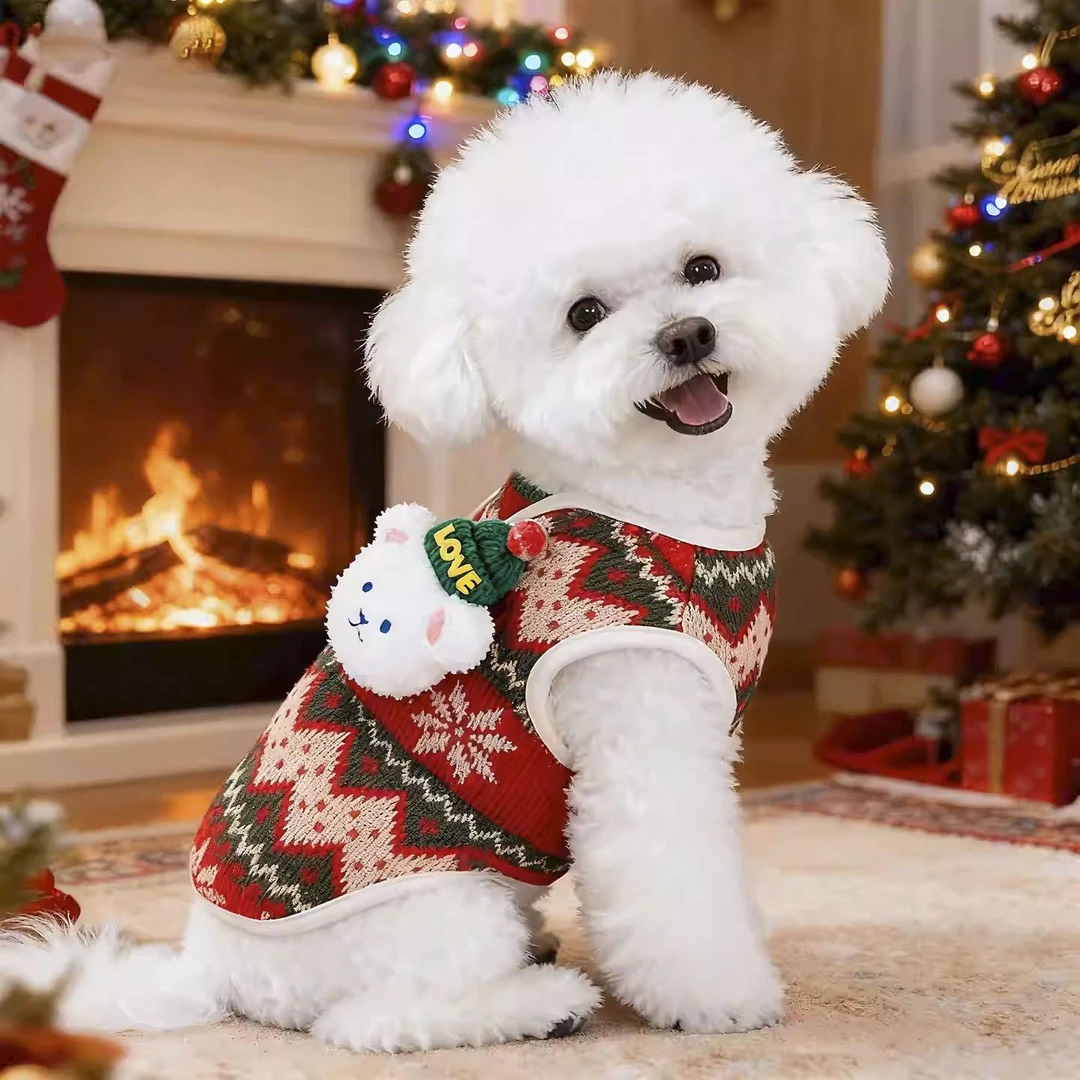圣诞新款宠物狗狗秋冬衣服针织毛衣背心猫咪防寒保暖服装加厚马甲
