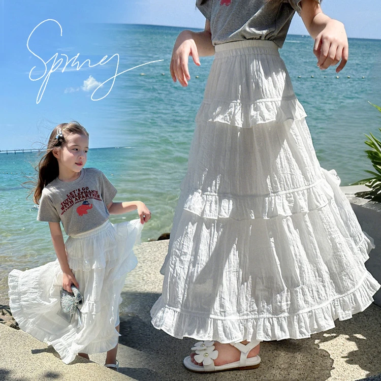 【又美又仙•蕾丝花边半身纱裙】女童新款白色蛋糕裙长款A字蓬蓬裙