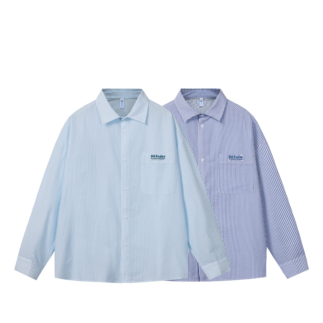 长袖衬衣衬衫休闲情侣复古宽松条纹春季