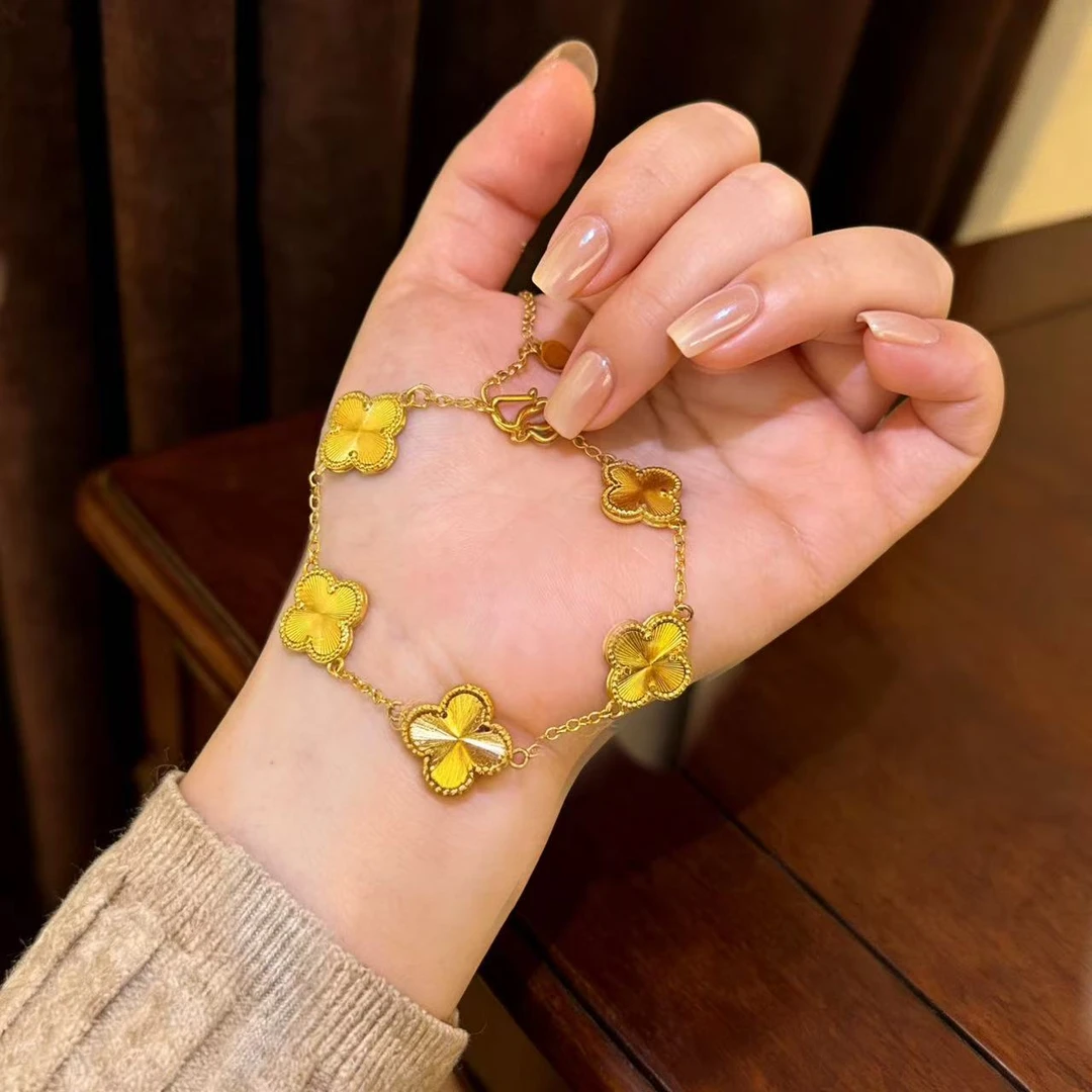 铜合金手链 新中式四叶草五花手链女新款轻奢小众精致首饰