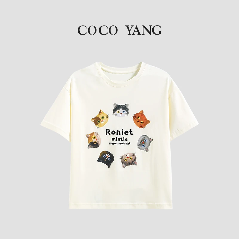 夏季女大童小猫短袖2025新款女童可爱休闲百搭宽松宠物T恤-SU131