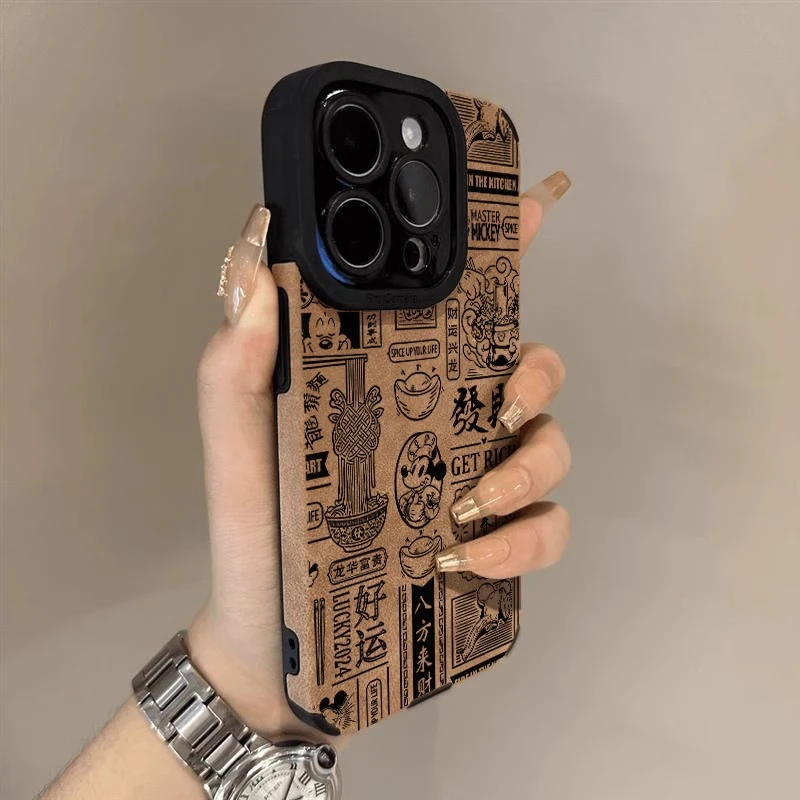 米奇发财适用富贵iPhone16苹果13卡通手机壳17promax全包14复古15