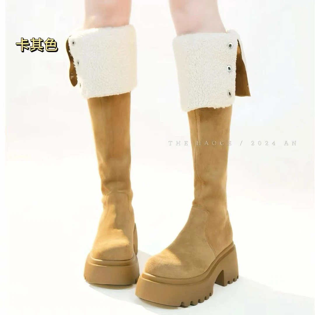 两穿毛毛绒过膝长筒靴女款秋冬加绒显瘦高筒骑士靴6550