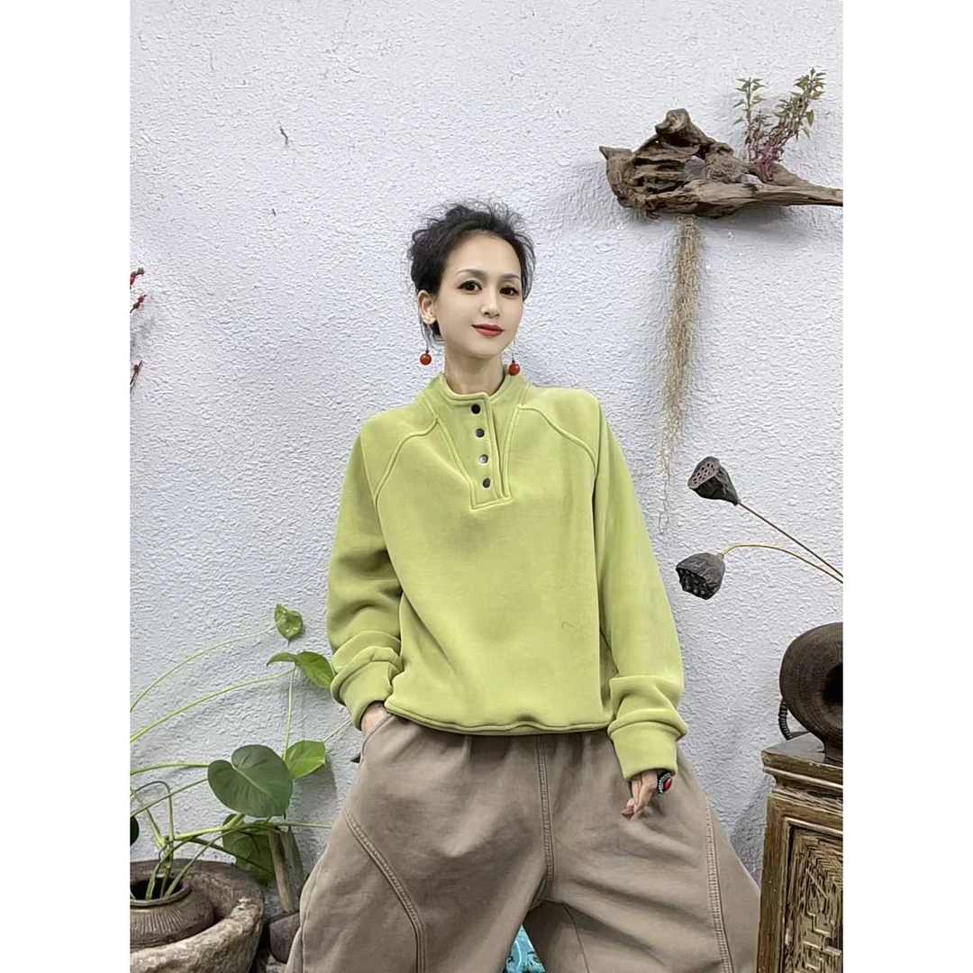 24156奥粒绒领口四颗扣卫衣上衣（长63胸围128