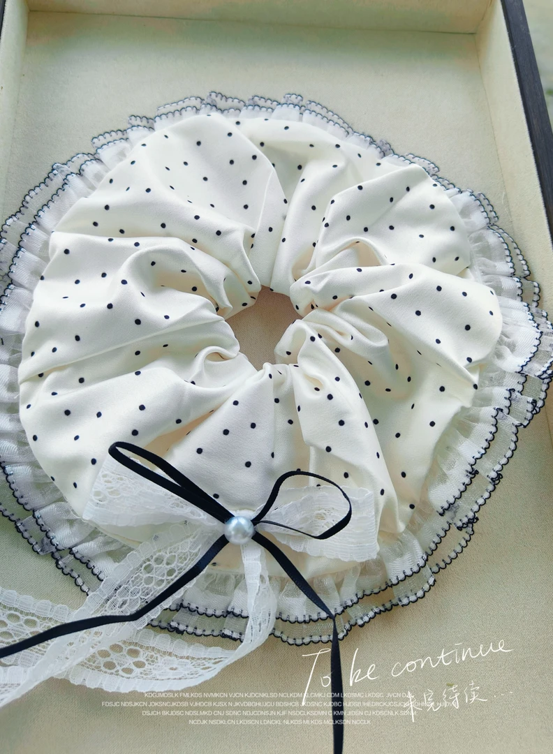 甜美发饰发圈米白色波点缎面方巾大肠