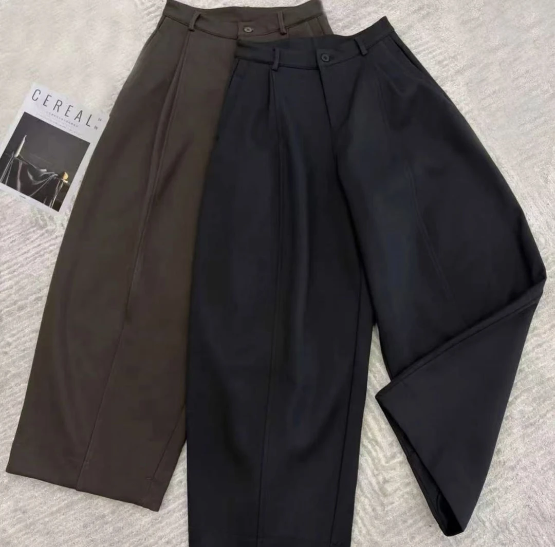 2025秋冬新款时尚洋气百搭气质纯色保暖加绒显瘦休闲阔腿长裤9812