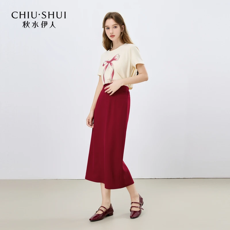 秋水伊人通勤套装2025年夏季新款蝴蝶结上衣半身裙625233M010450