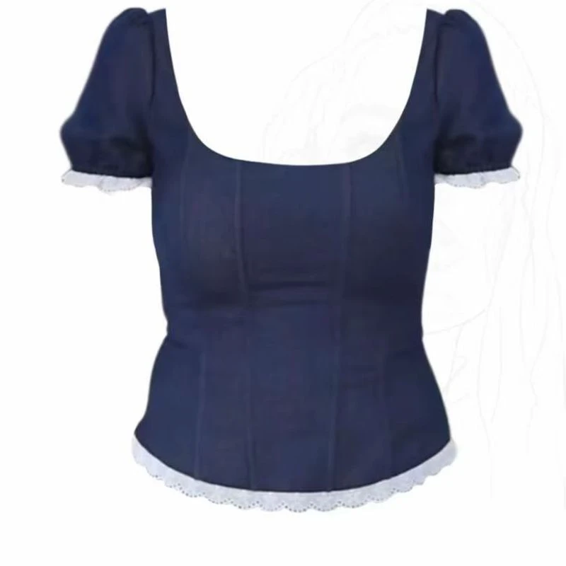 麦麦家 可爱蕾丝袖口公主风上衣 显瘦遮肉设计感收腰上衣大码胖mm